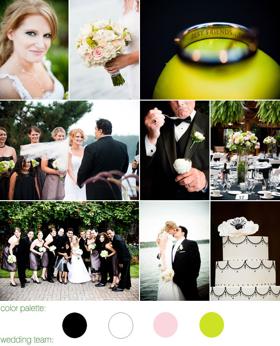 color palette: black, white, blush and green apple, kiana lodge, seattle wa, photos by: Laurel McConnell Photography